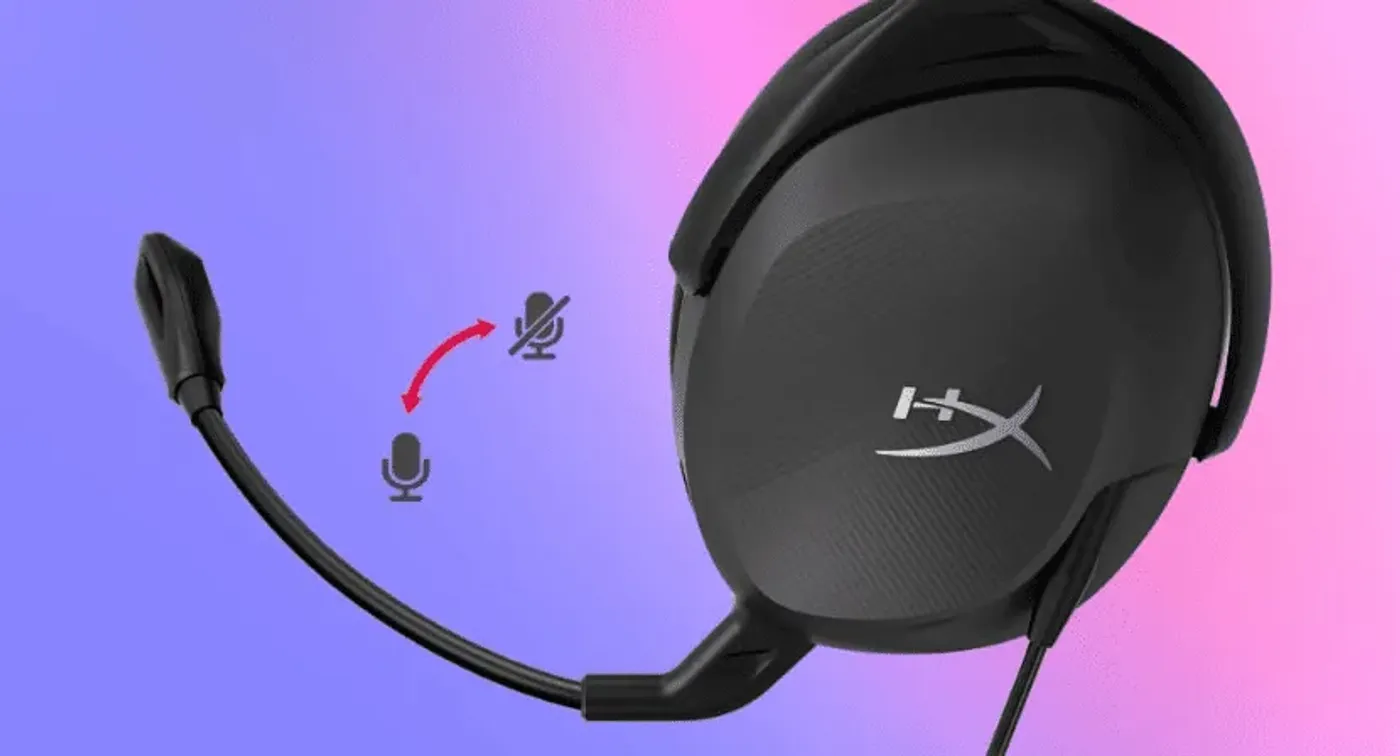Boom microphone on the Cloud Stinger 2 Core shown in the flipped-up mute position
