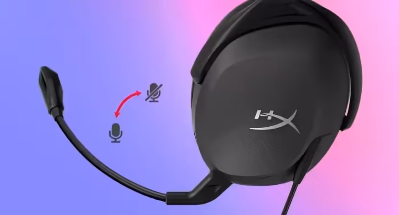 HyperX gaming headset microphone tilted upward to activate swivel-to-mute