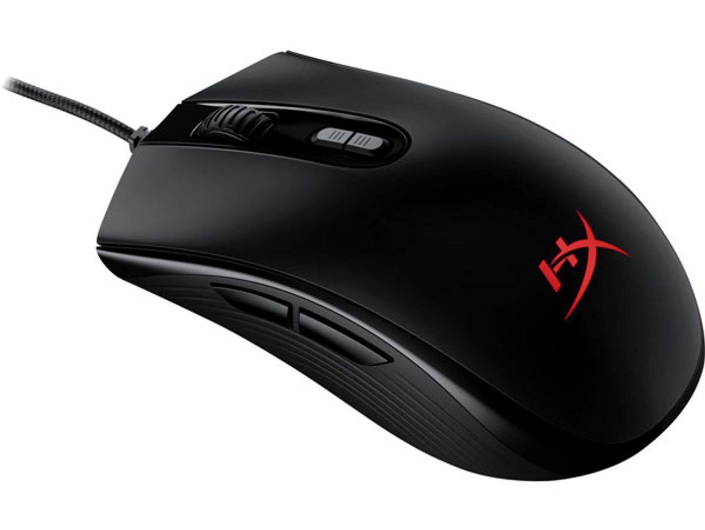 HyperX Pulsefire Core RGB gaming mouse shown with its lighting active