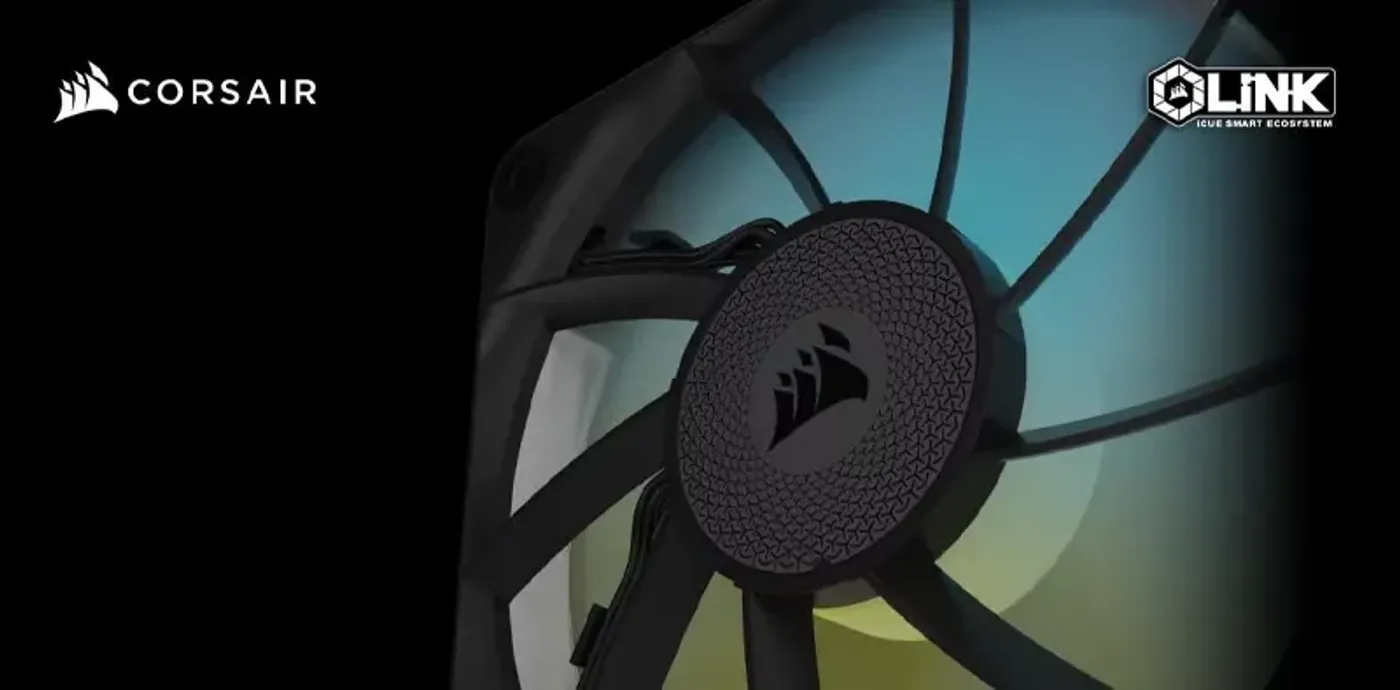 Corsair iCUE LINK RX140 RGB white cooling fan showcasing design and illumination