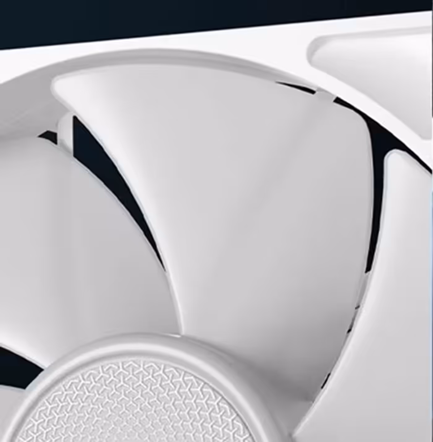 Close-up view of fan blade shape and housing design optimized for maximum airflow efficiency