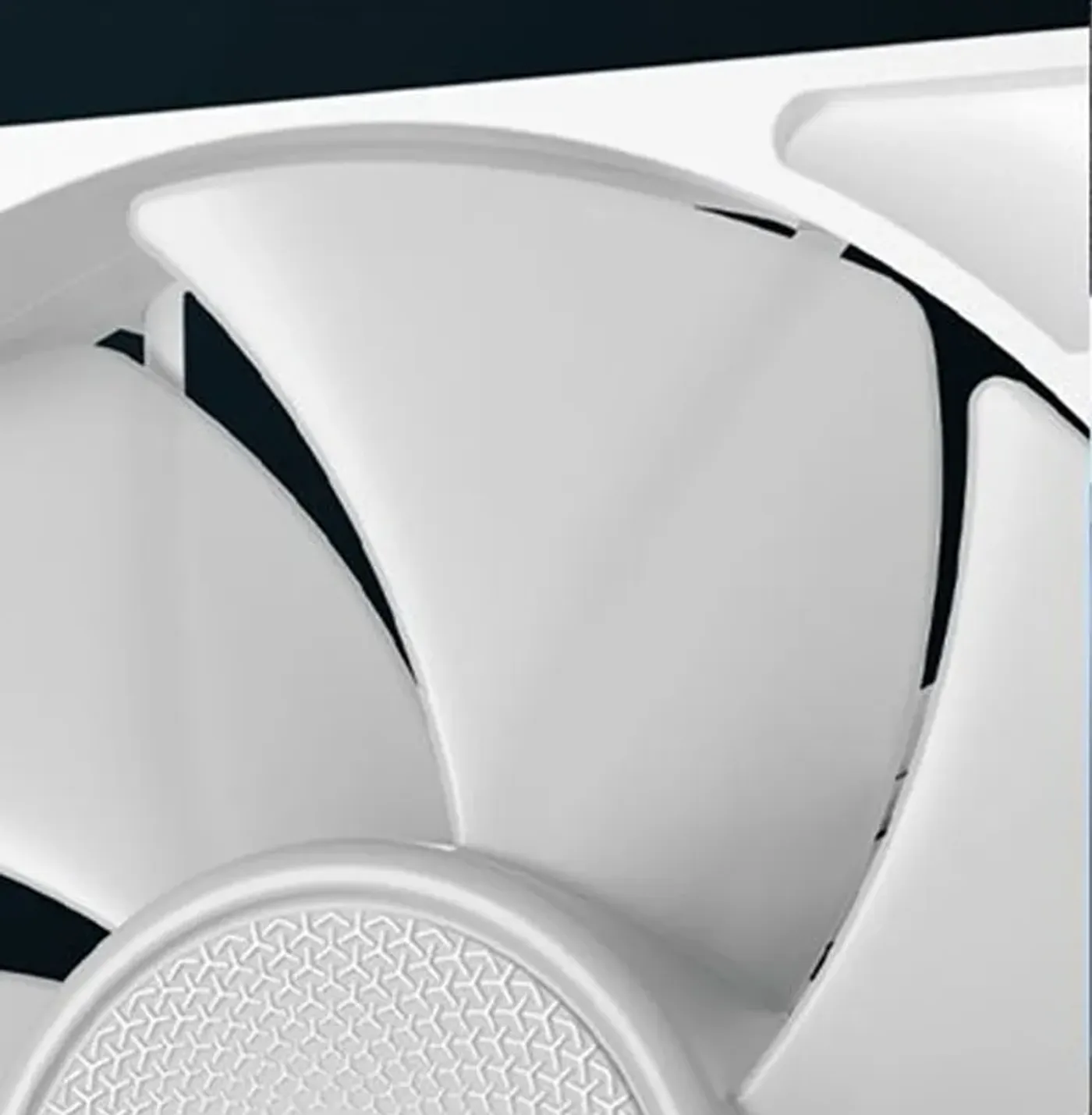 Close-up view highlighting optimized fan blade shape and angles
