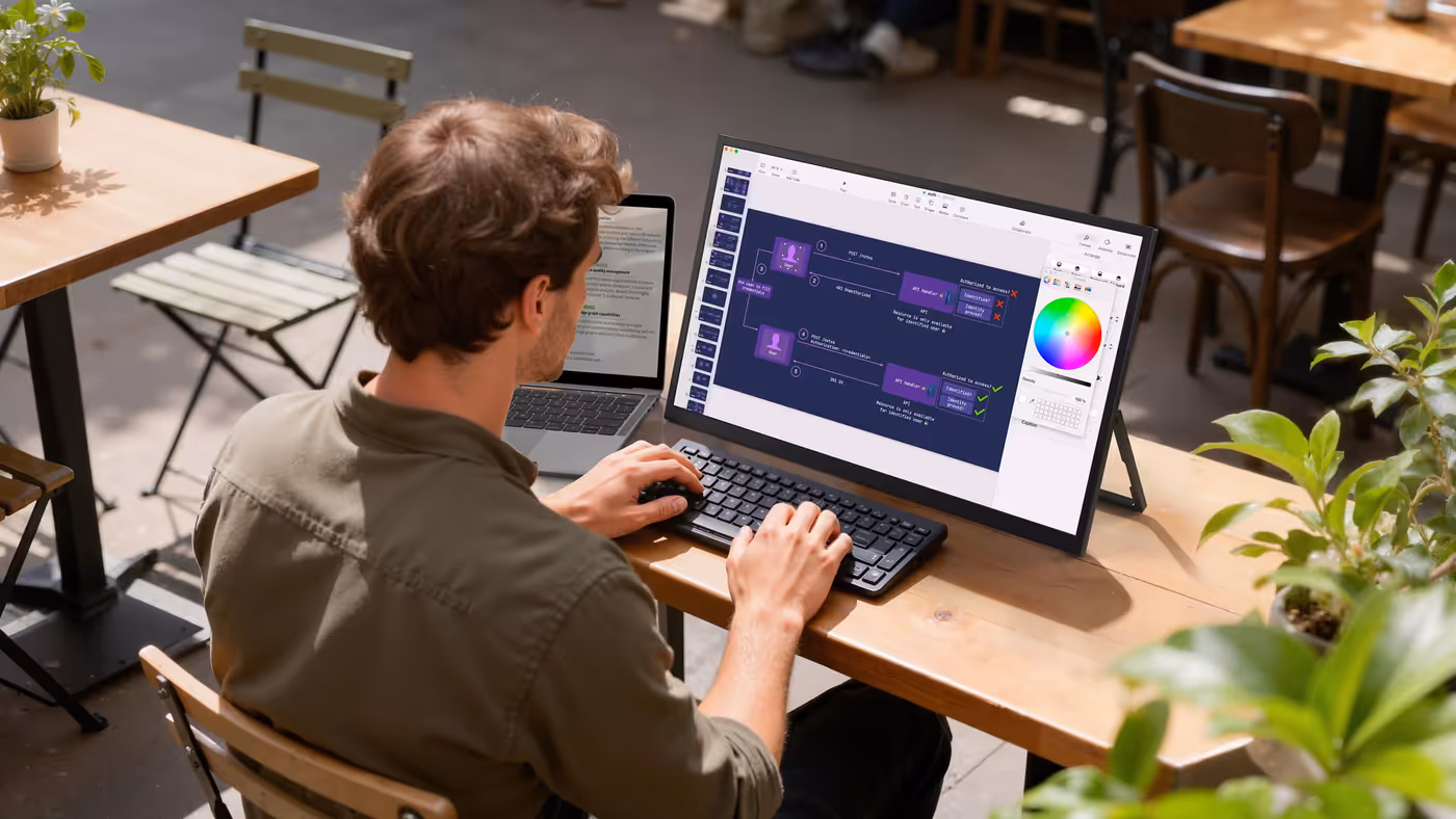 18.5-inch portable display showing clear visibility in an outdoor setting