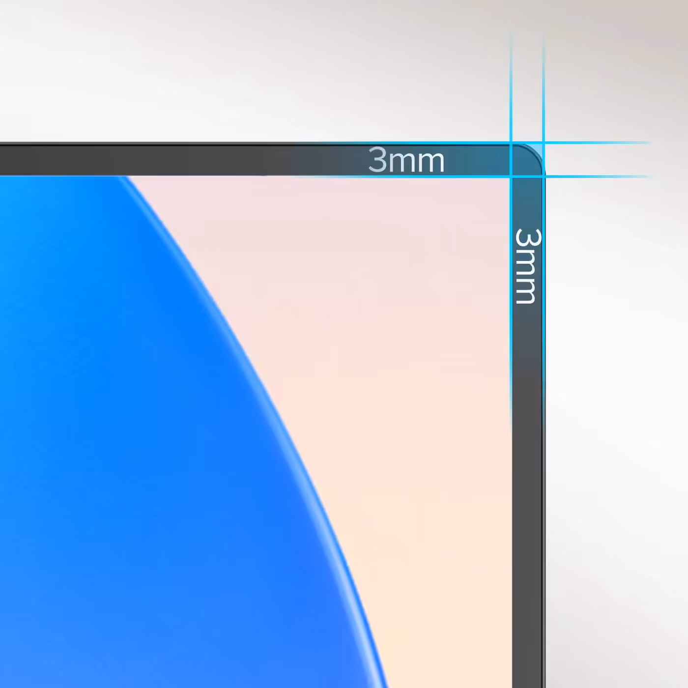 Close-up of the 3mm narrow bezel on the touchscreen monitor