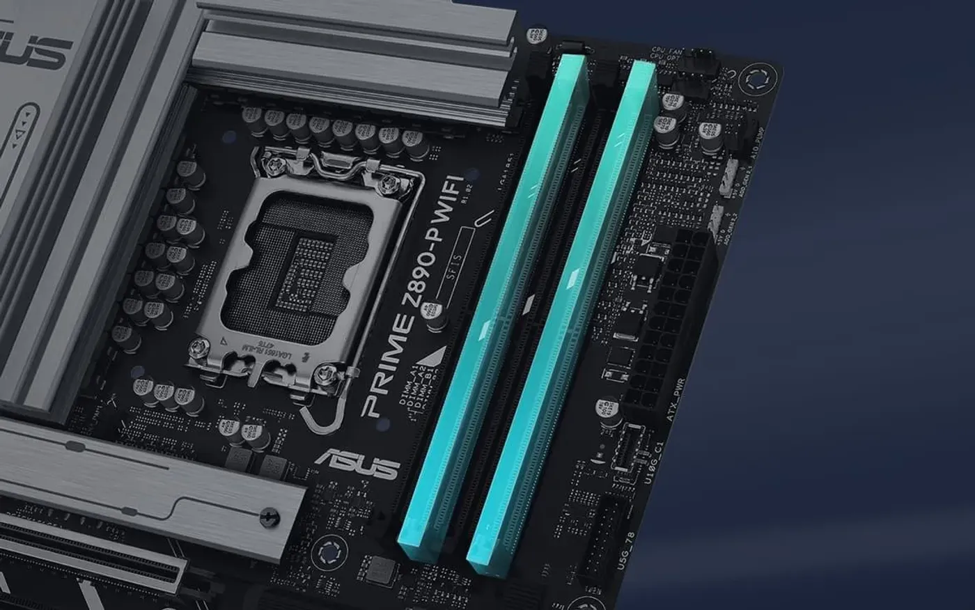 Angled top-down view of PRIME Z890-P WIFI motherboard.