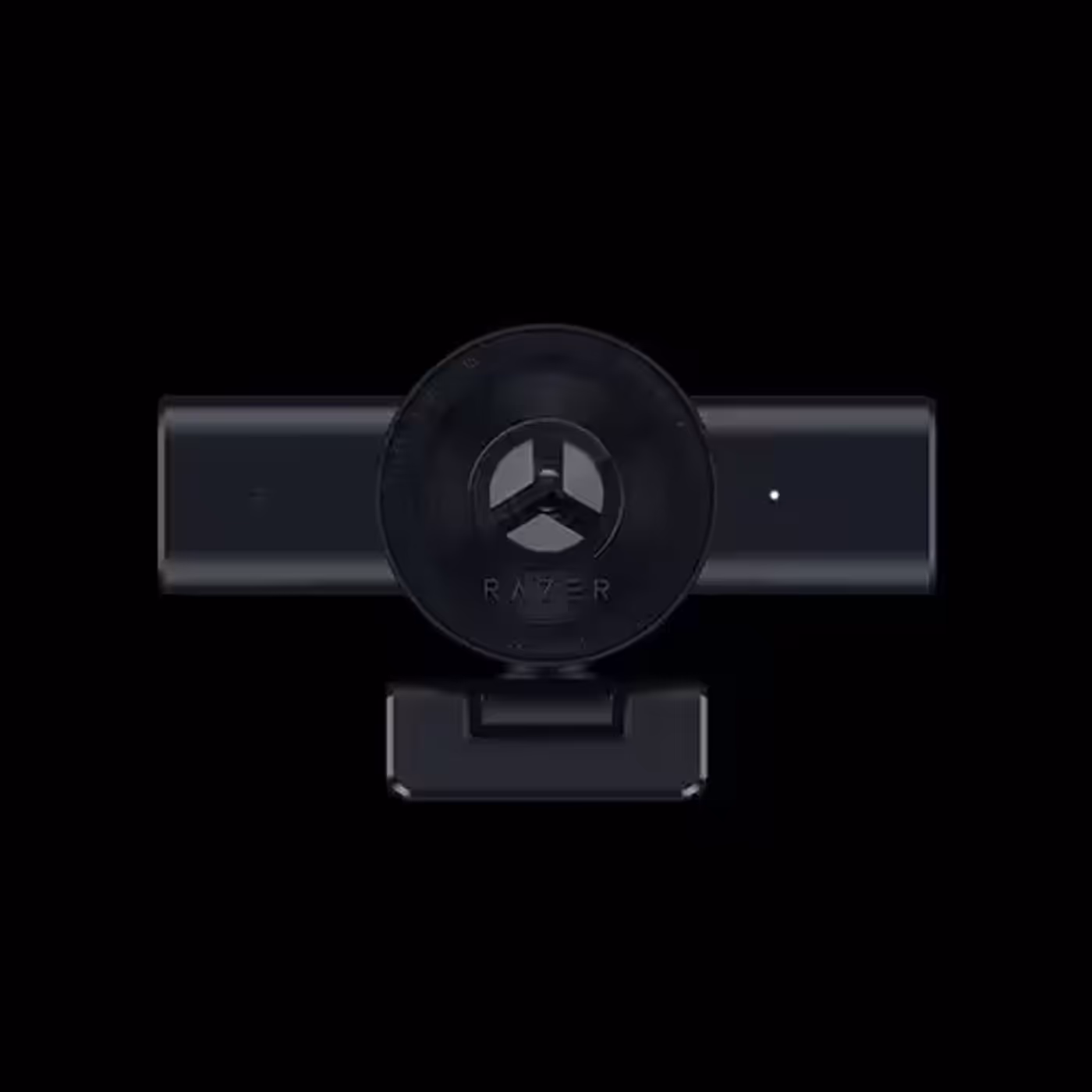 Close up of a camera lens featuring a physical twist-to-close privacy shutter