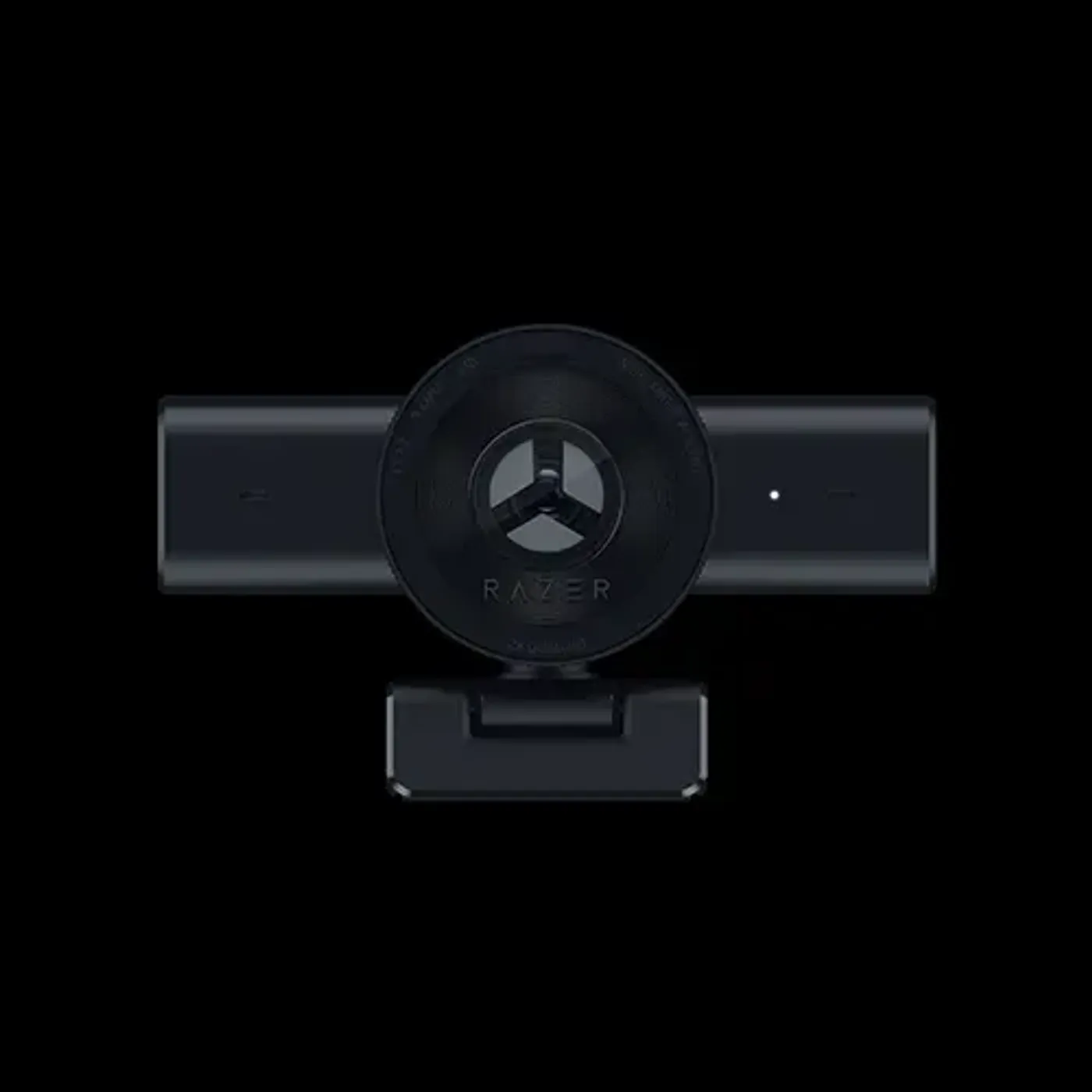 Close up of a camera lens featuring a physical twist-to-close privacy shutter