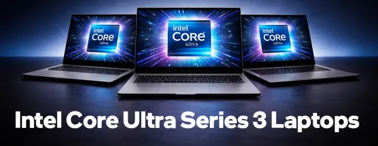 Thin laptop running an Intel Core Ultra series 3 processor