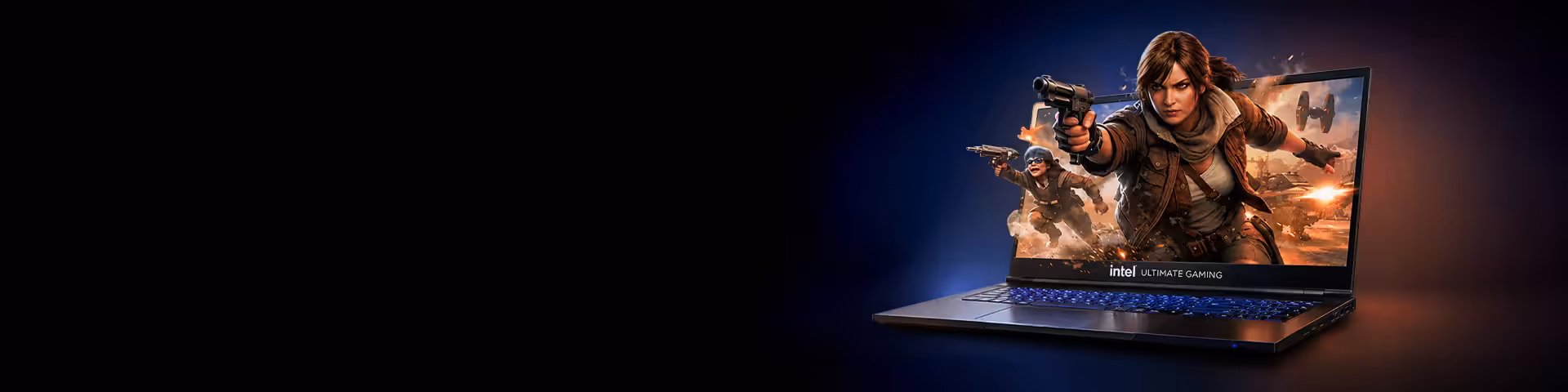 Intel-powered gaming laptop shown on a desk