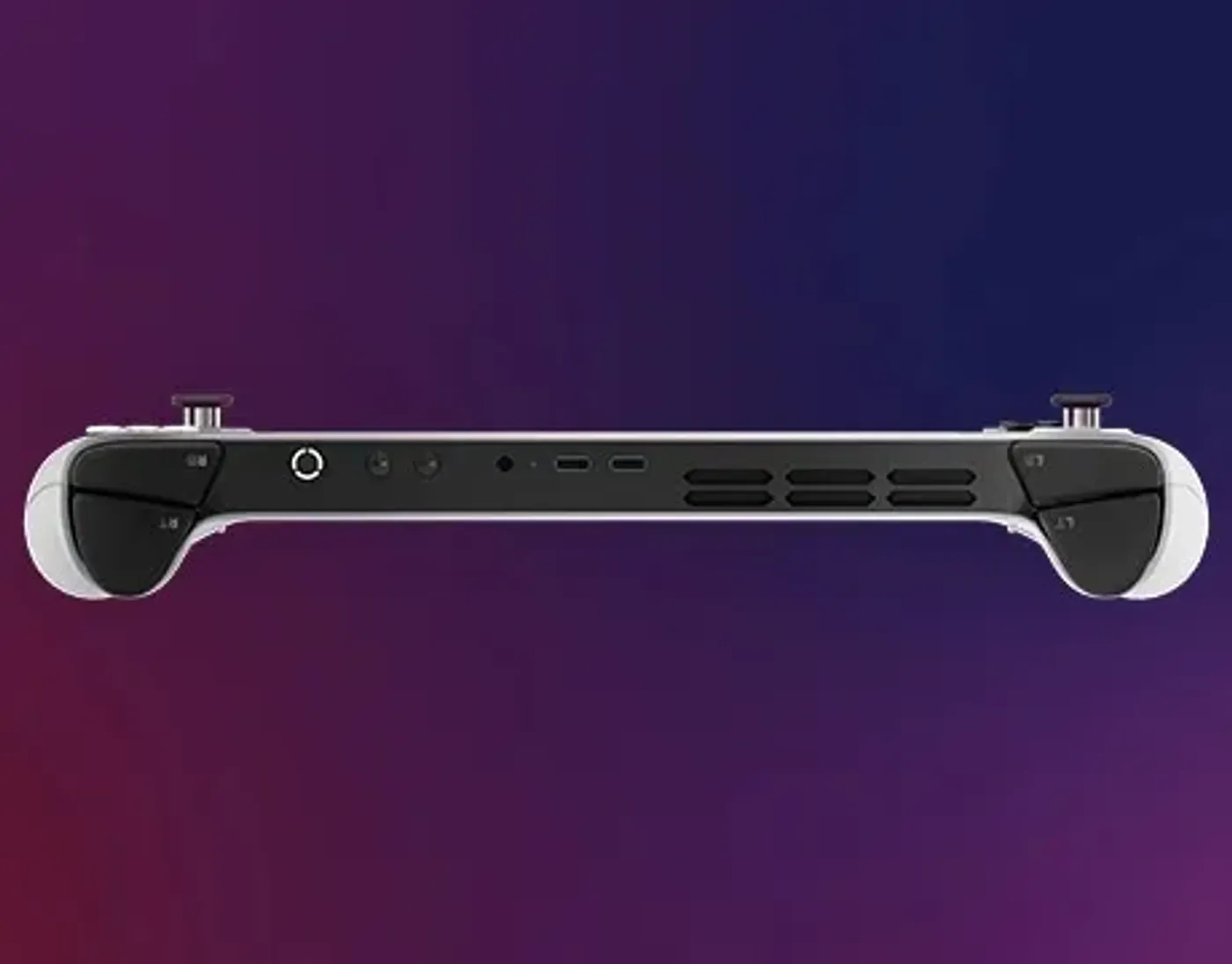 Top view of Lenovo Legion Go S Gen 1 (8") gaming handheld showing ports, buttons, and vent design.