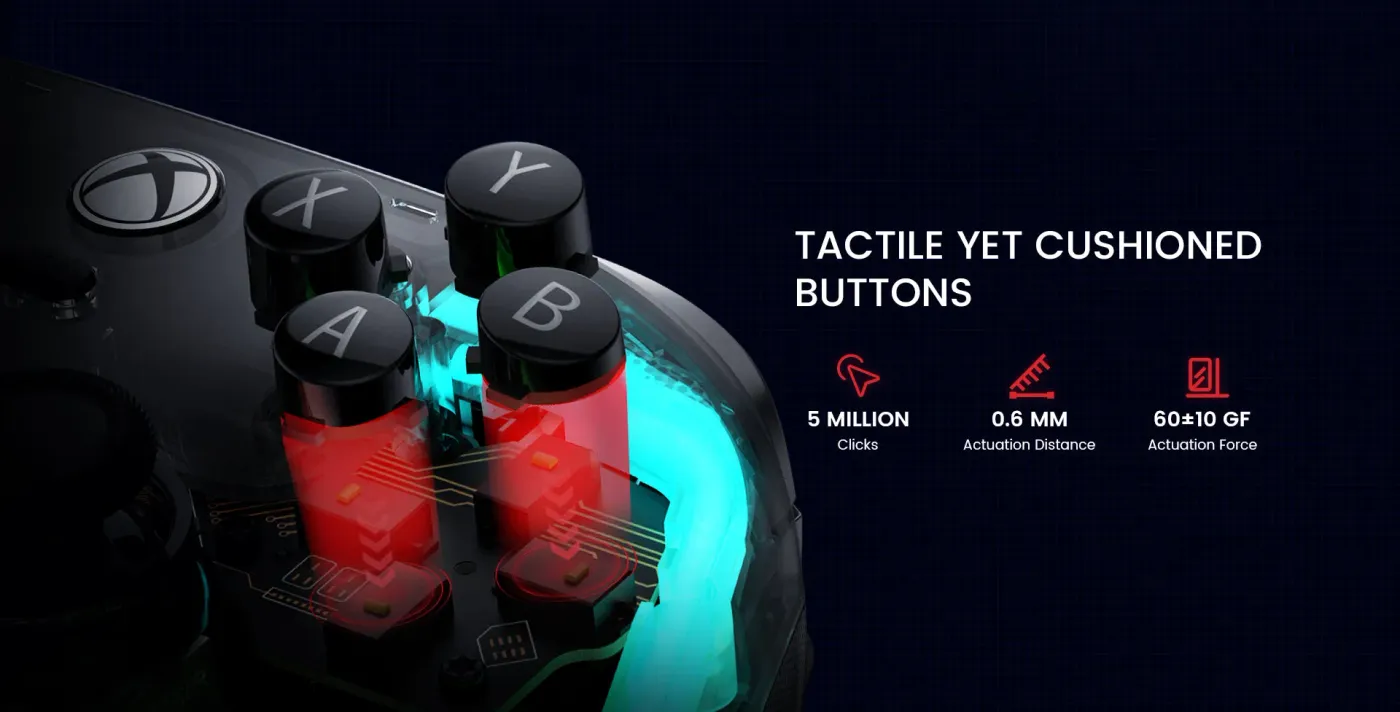 Four vibration motors positioned in the grips and triggers of the Kaleid