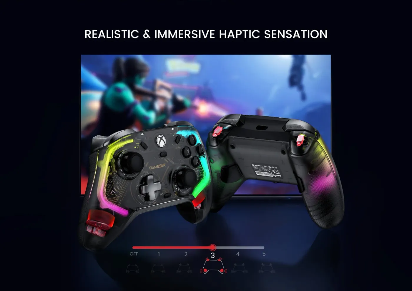 Microswitch ABXY buttons and laser-textured grips on the Kaleid