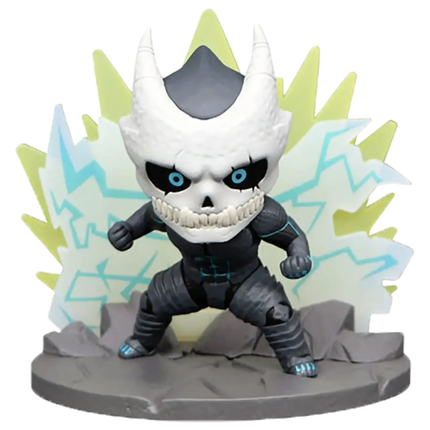 Front view of the Kaiju No. 8 Hold Figure with its lightning effect base