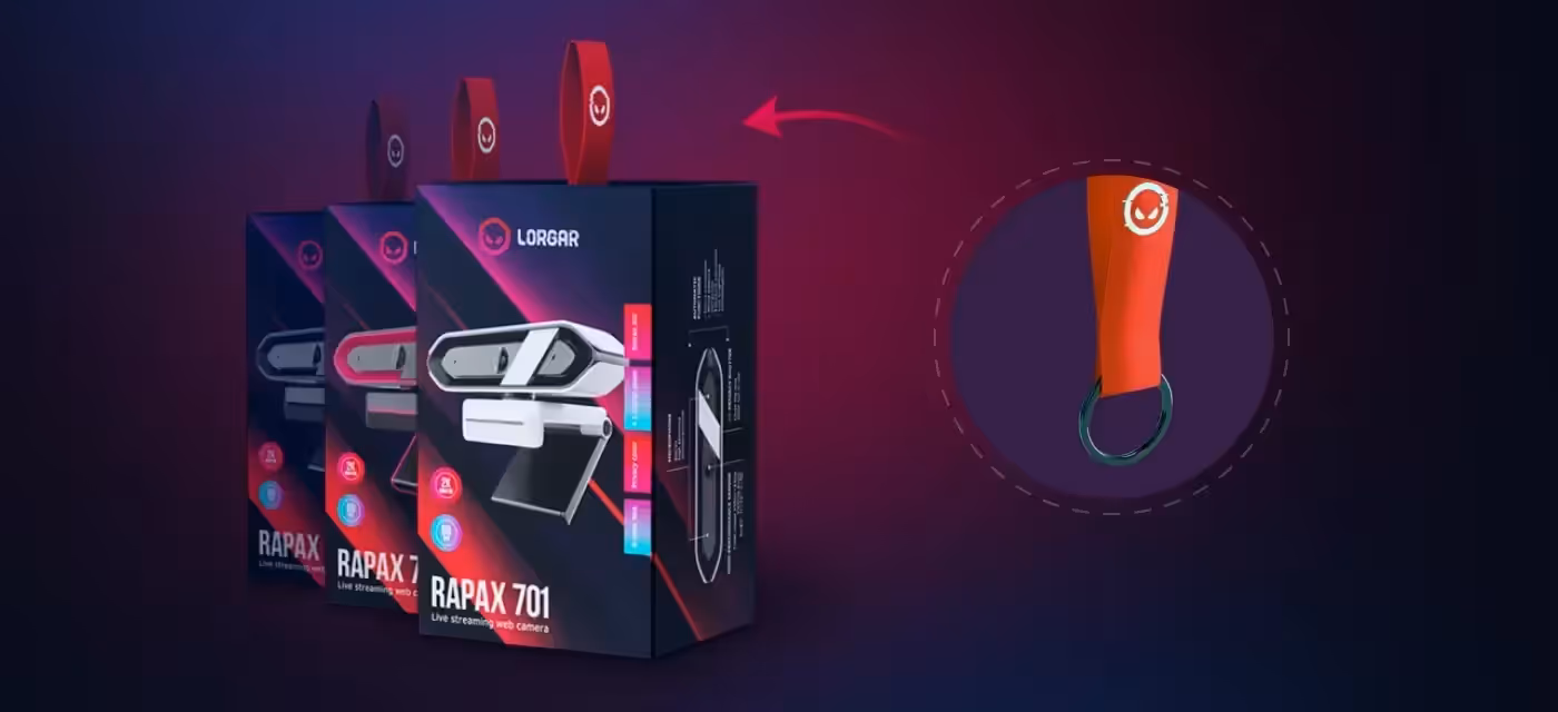 Lorgar branded keychain included with webcam