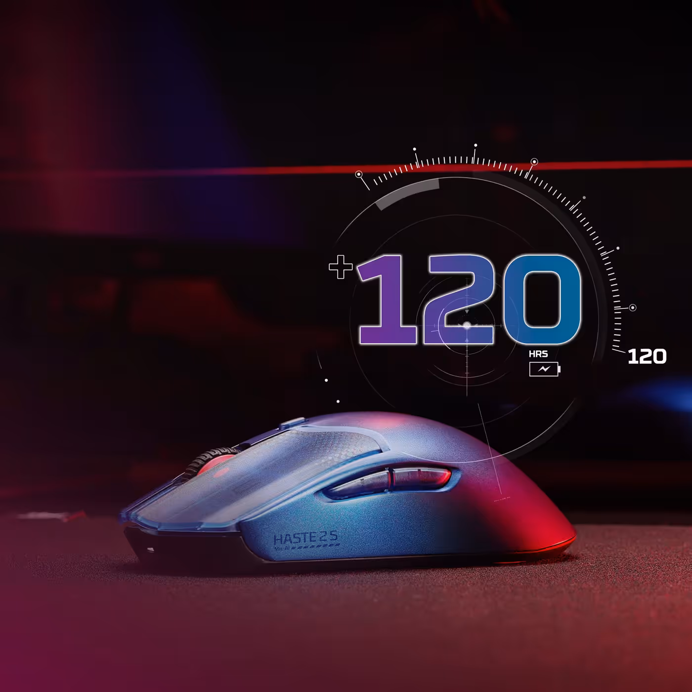 HyperX Pulsefire Haste 2 S displaying long-lasting battery performance
