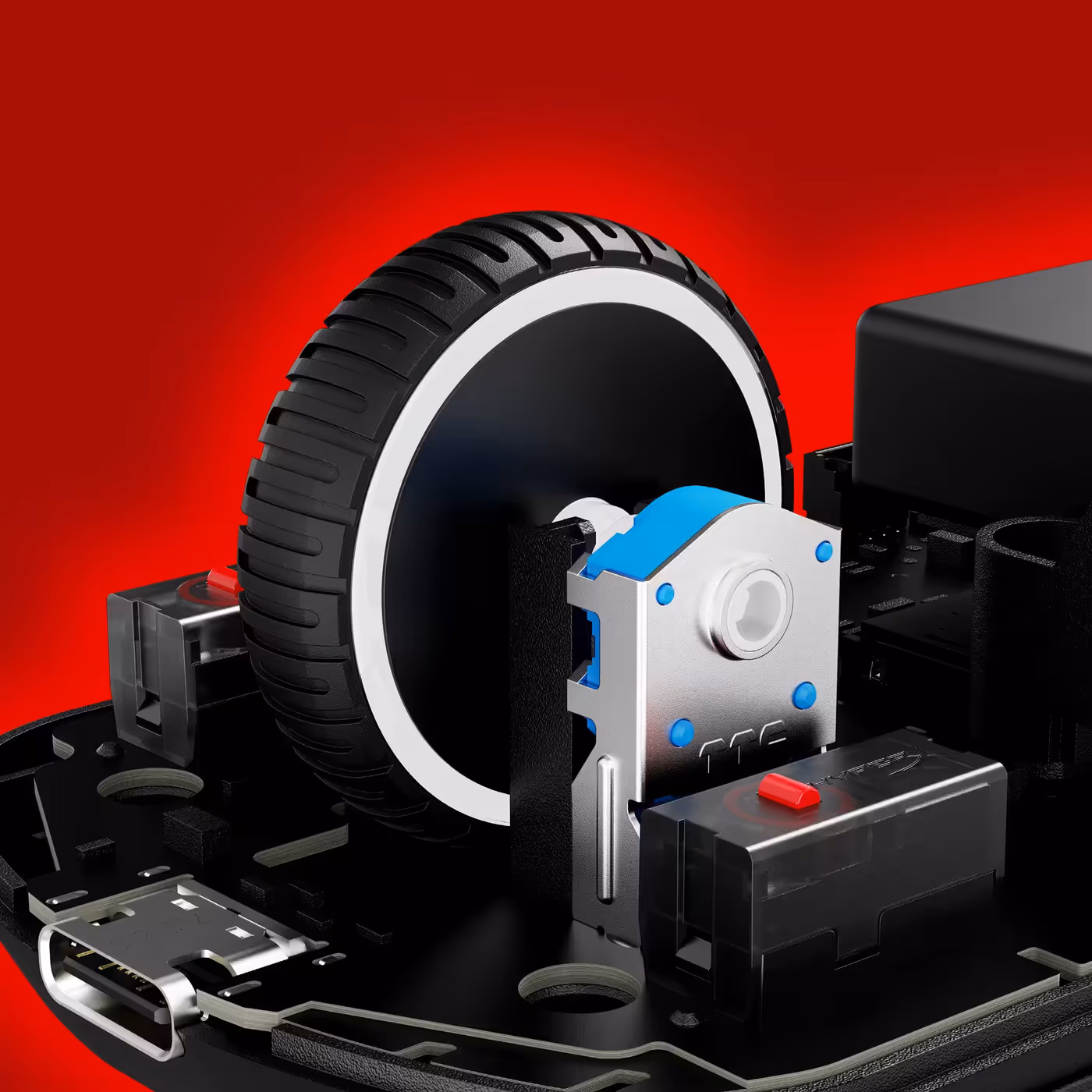 Detailed view of HyperX optical switches for rapid click actuation