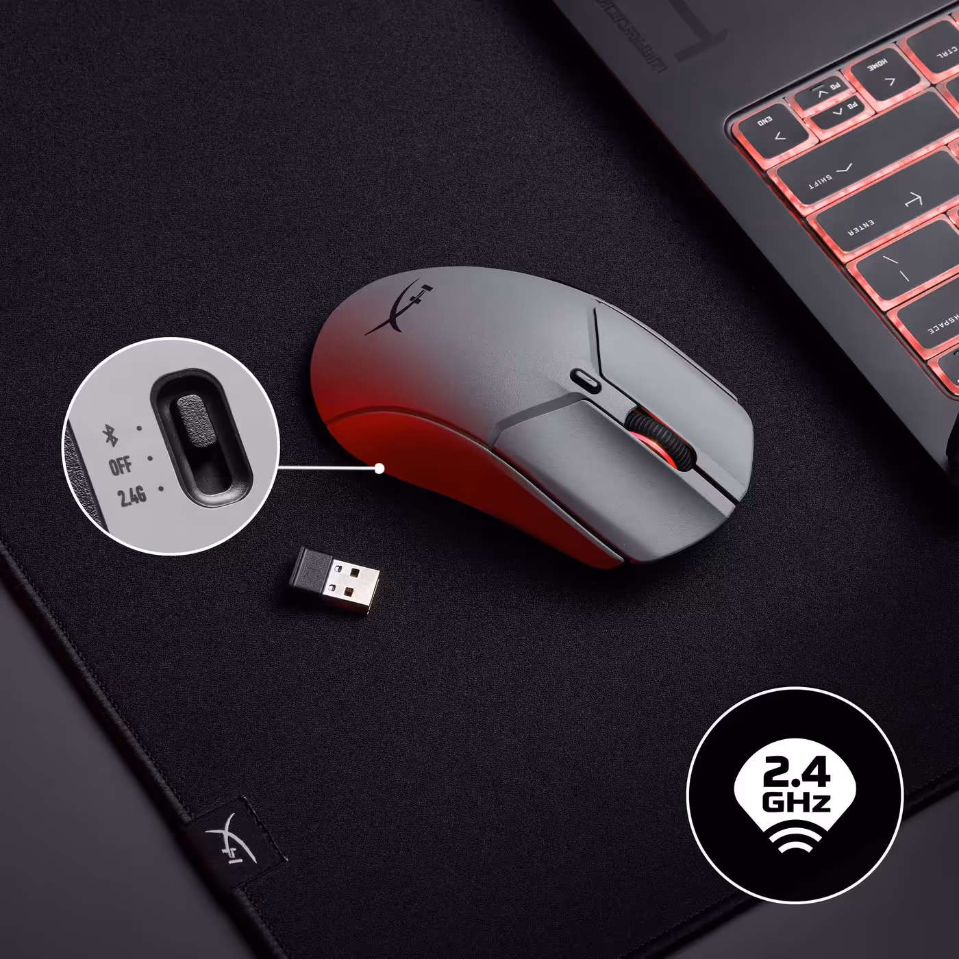 Dual wireless mode connectivity options including 2.4GHz and Bluetooth