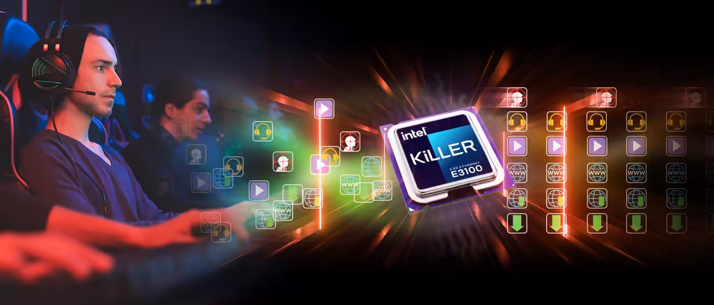 Killer E3100 2.5G Ethernet highlighted for gaming prioritization
