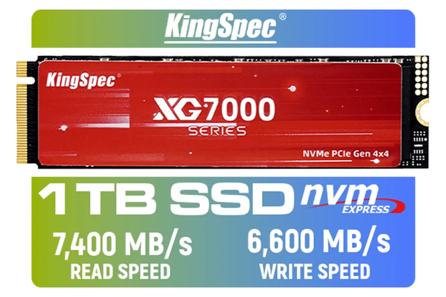 KingSpec XG7000 1TB NVMe Internal Solid State Drive SSD / TLC NAND flash memory /  PCIe Gen 4.0, M.2 2280, Up to 7400MB/s/6600MB/s Read/Write Speeds / XG7000-2280-1TB