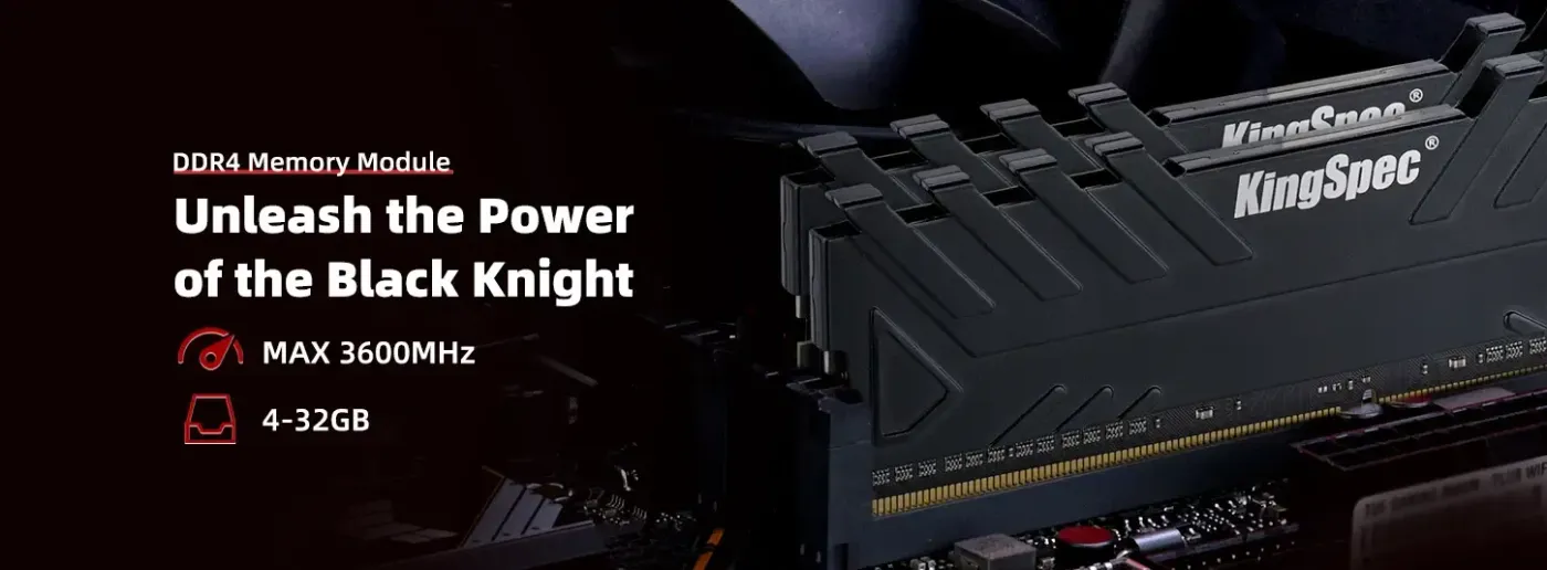 KingSpec 16GB DDR4 3200MHz module in black with its metal heatsink