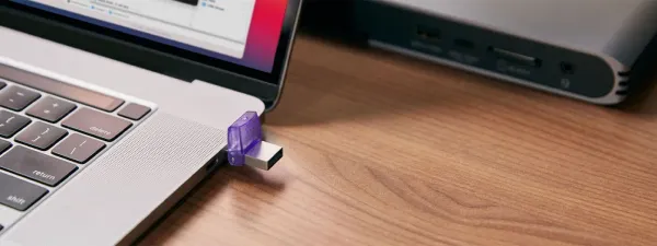 Kingston DataTraveler microDuo 3C flash drive connected to a mobile device by its USB Type-C end