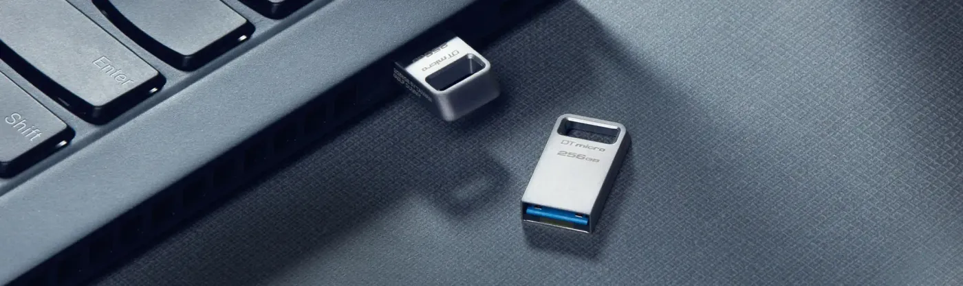 Close view of the metal body on the Kingston DataTraveler Micro 128GB