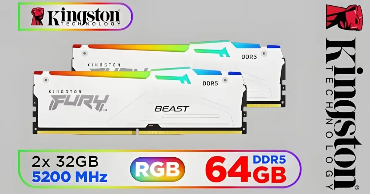 Kingston Fury Beast 64GB (2x32GB) 5200MT/s DDR5 Desktop Memory