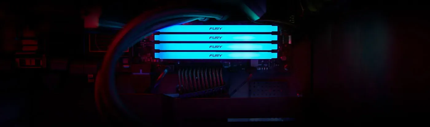 Kingston FURY Beast RGB DDR4 memory installed in a motherboard DIMM slot