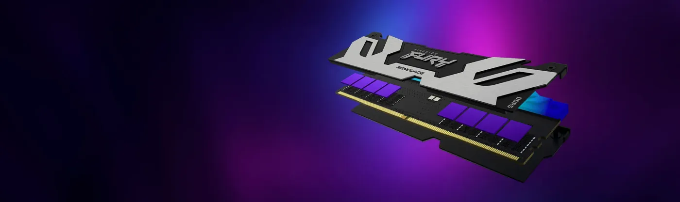 Close view of the Kingston FURY Renegade RGB DDR5 module heat spreader