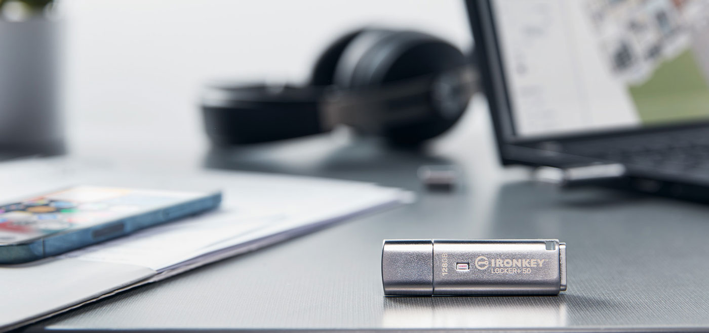 Kingston IronKey Locker+ 50 Encrypted USB Flash Drive Desktop View