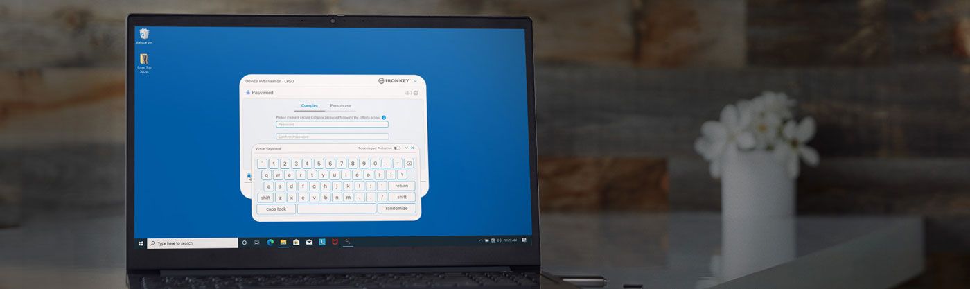 Virtual keyboard and password visibility controls on the IronKey Locker+ 50