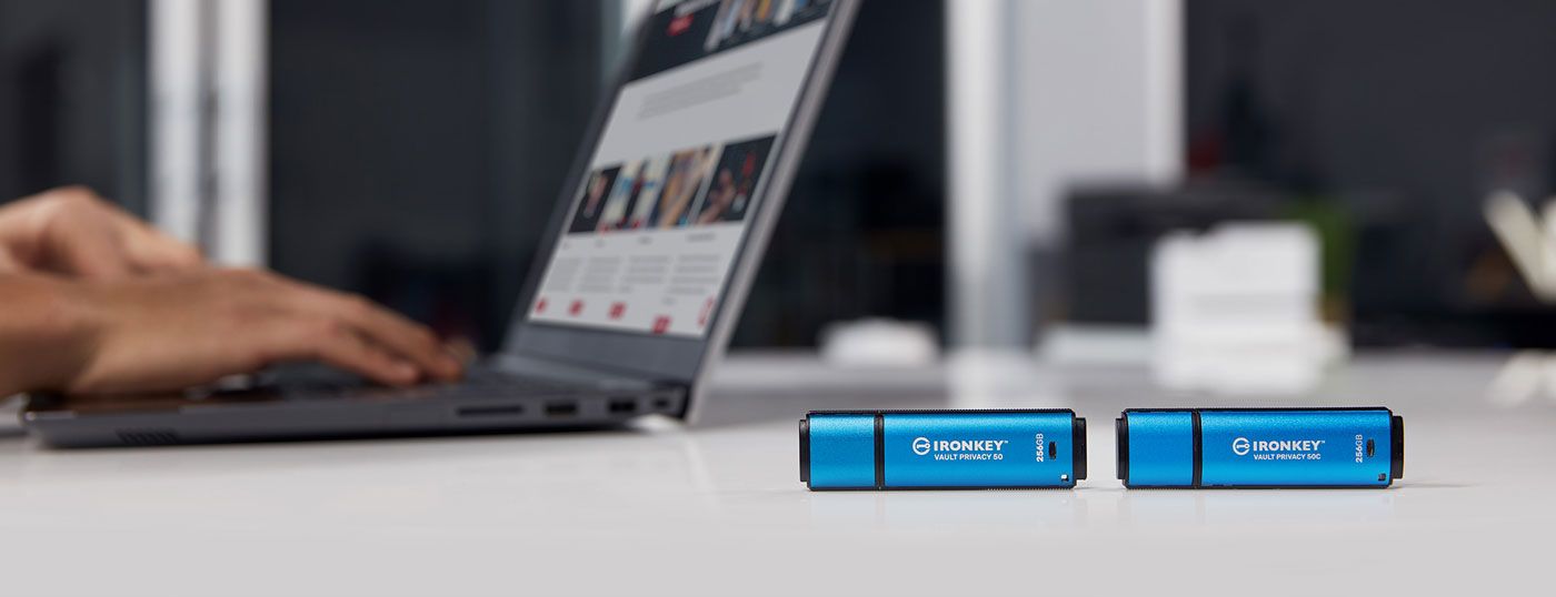 Kingston IronKey Vault Privacy 50 USB-C 512GB flash drive shown in full