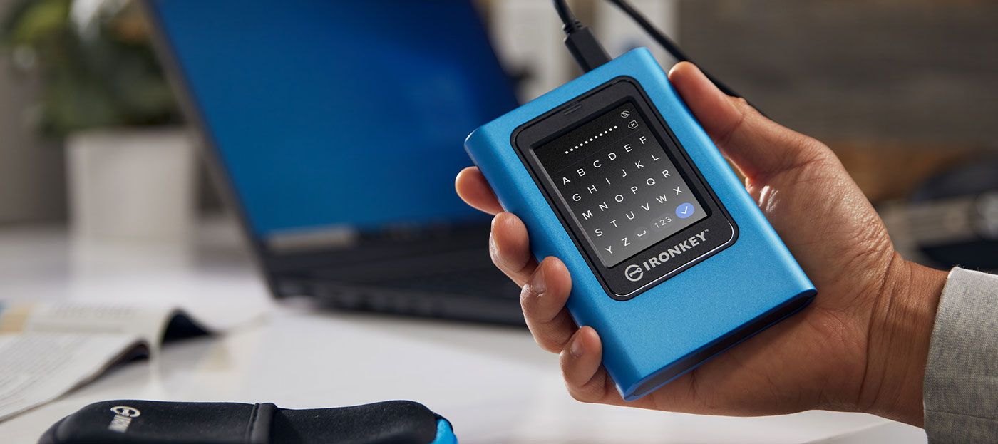 Kingston IronKey Vault Privacy 80 external SSD shown with its touch screen