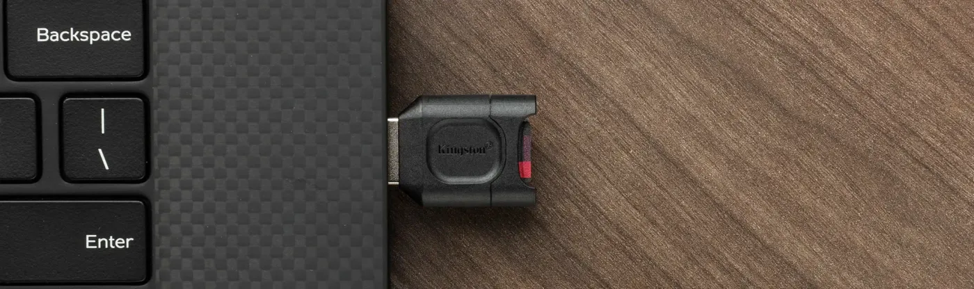 Kingston MobileLite Plus reader shown with UHS-II and UHS-I SD cards