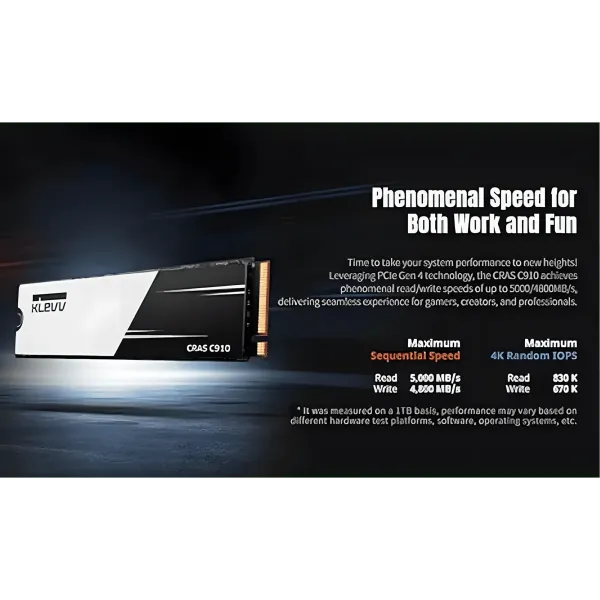 KLEVV CRAS C910 2TB NVMe PCIe Gen4x4 SSD with Heatsink | Evetech