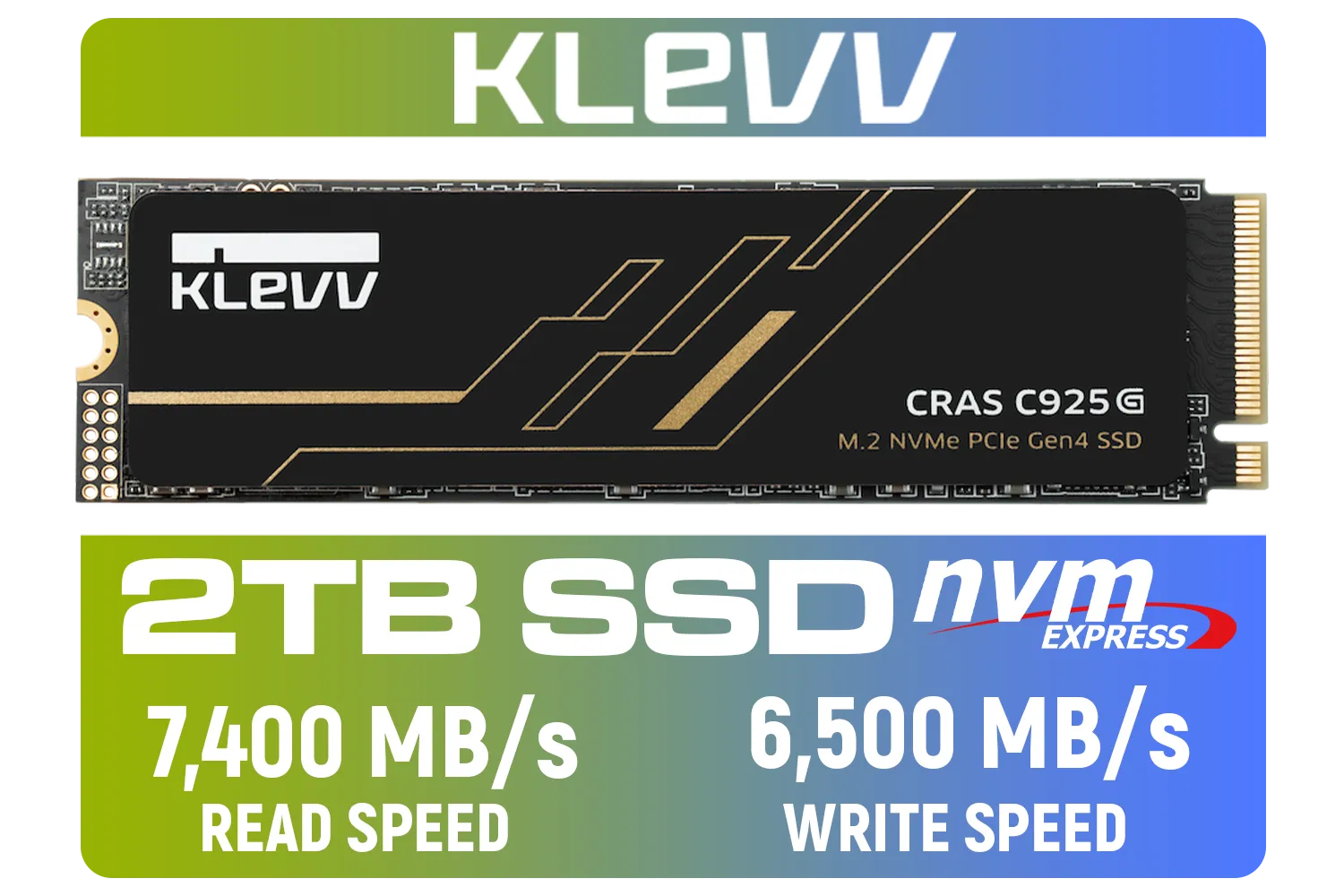 KLEVV CRAS C925G M.2 NVMe Solid State Drive - 2TB / PCIe Gen4x4 / Sequential Read | Write - 7400 | 6500 MB/s / 3D TLC NAND Flash / K02TBM2SP0-25G