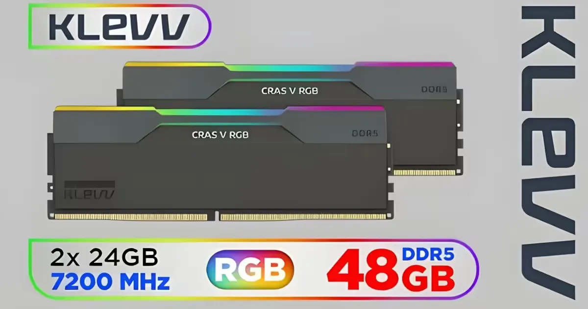 KLEVV CRAS V RGB 48GB (2x24GB) 7200MHz DDR5 Gaming RAM | Evetech