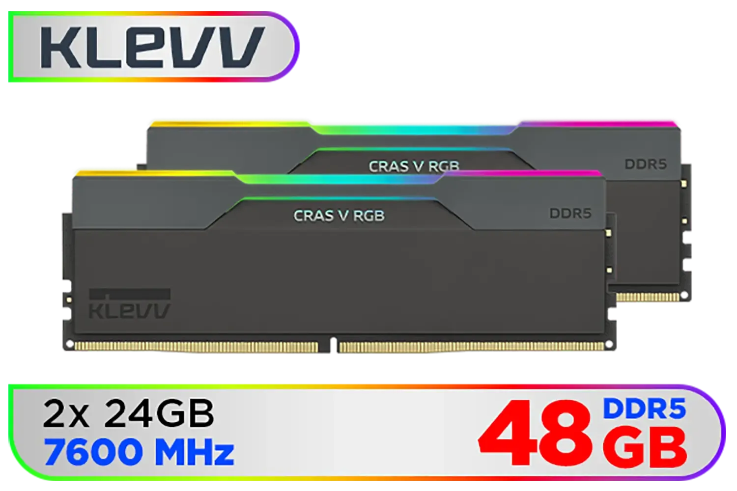 KLEVV CRAS V RGB 48GB Kit (24GB x2) 7600MHz Gaming Memory DDR5 RAM XMP 3.0/AMD EXPO High Performance Overclocking / KD5KGUD80-76B360G