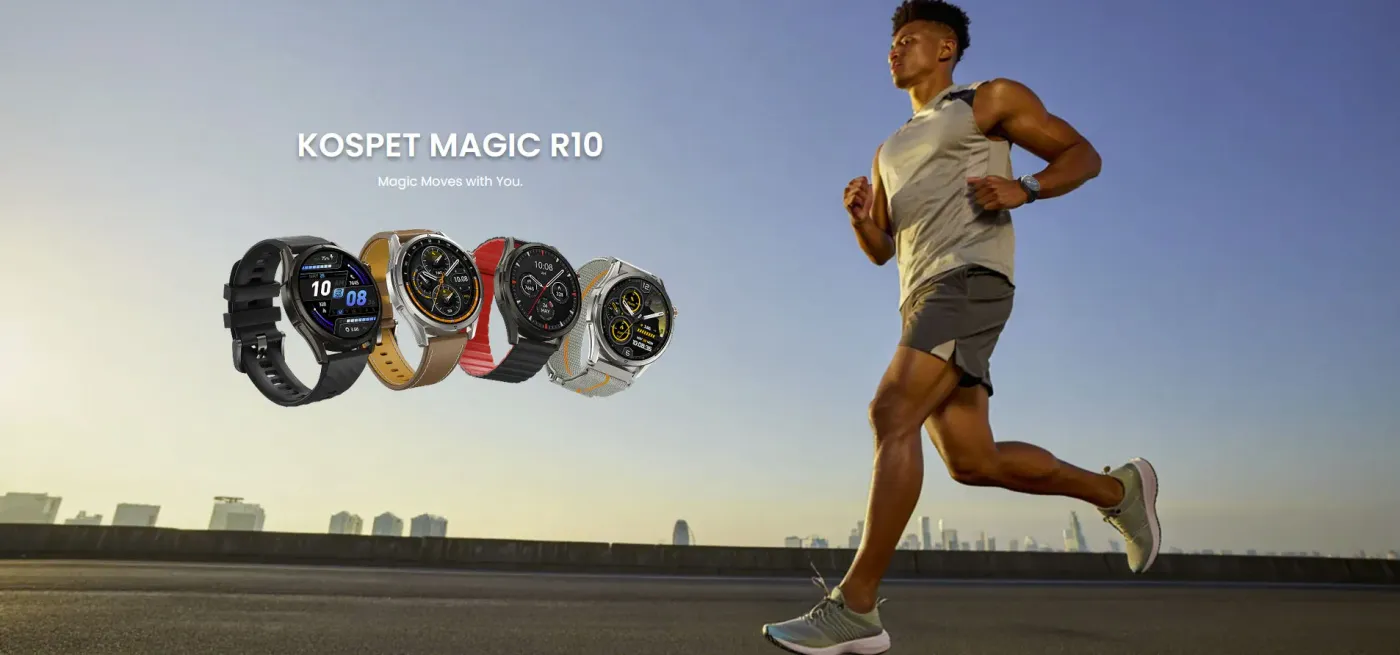 KOSPET Magic R10 GPS smart watch in silver with its stainless steel case