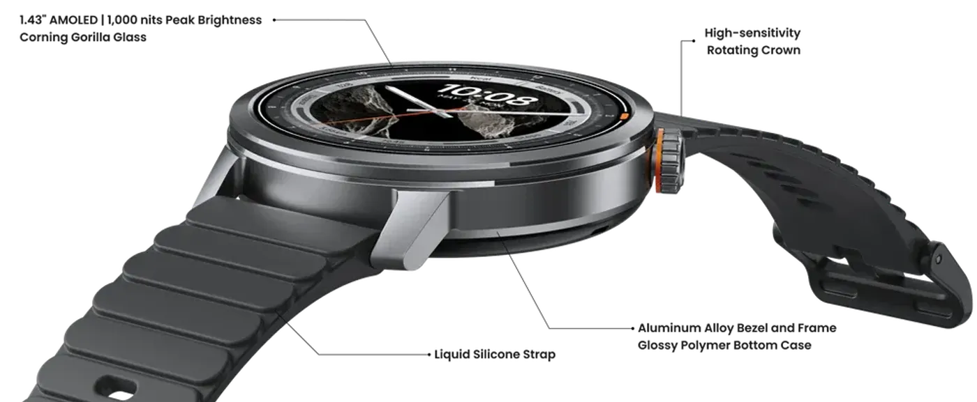 The lightweight case and sculpted crown of the KOSPET Orb