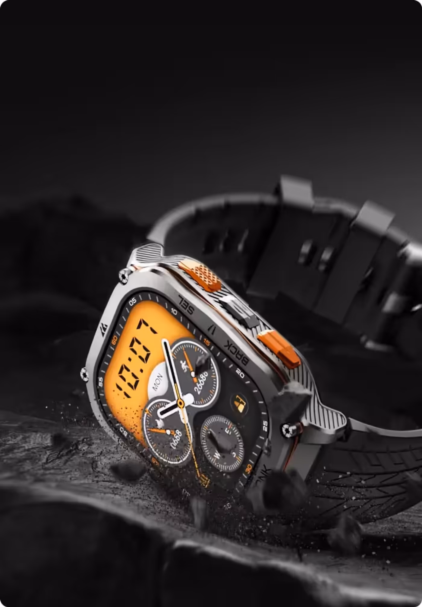 KOSPET TANK M3 ULTRA smartwatch demonstrating military-grade toughness and shock resistance