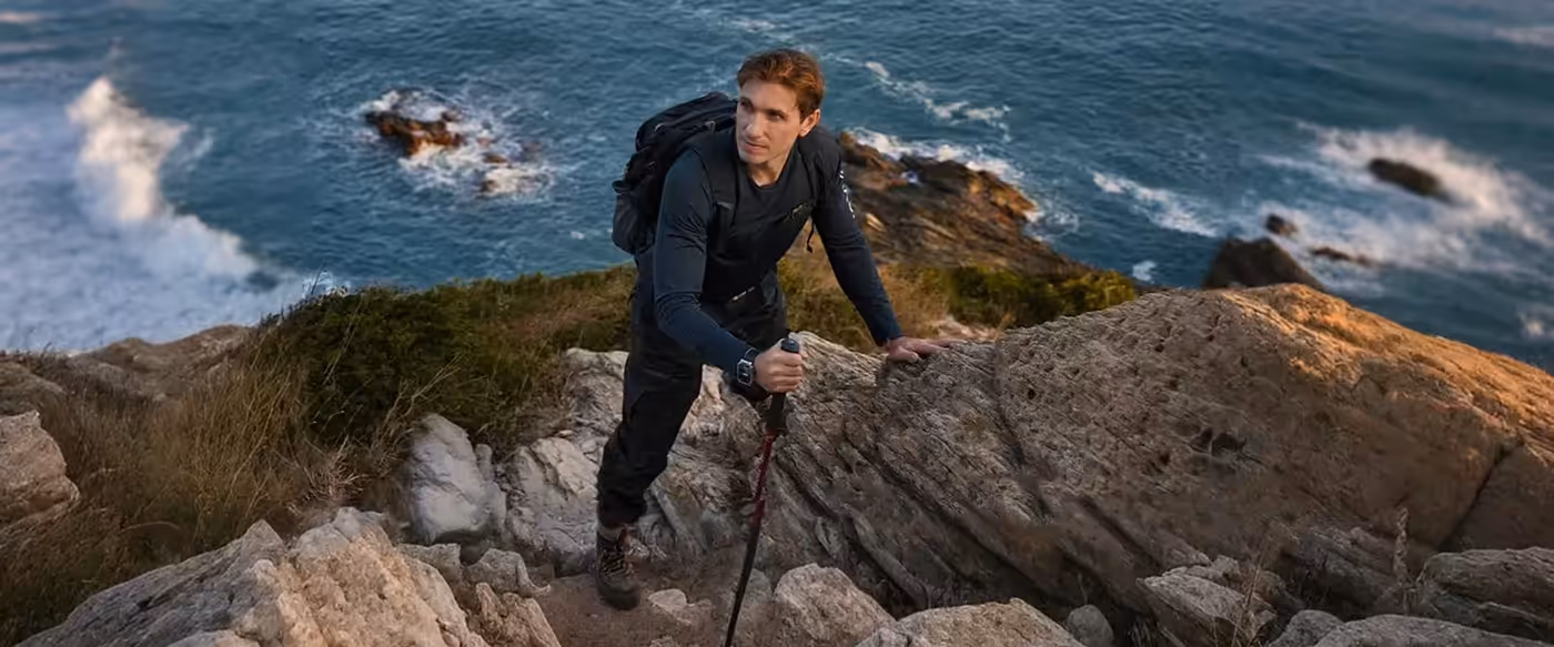 Smartwatch showing compass, altitude, and air pressure data for outdoor navigation