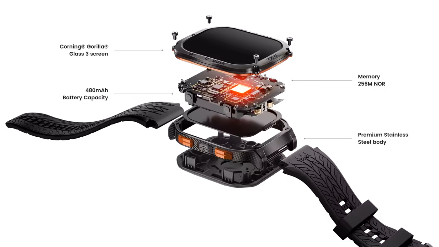 KOSPET TANK M3 ULTRA showing stainless steel body and Gorilla Glass 3 construction