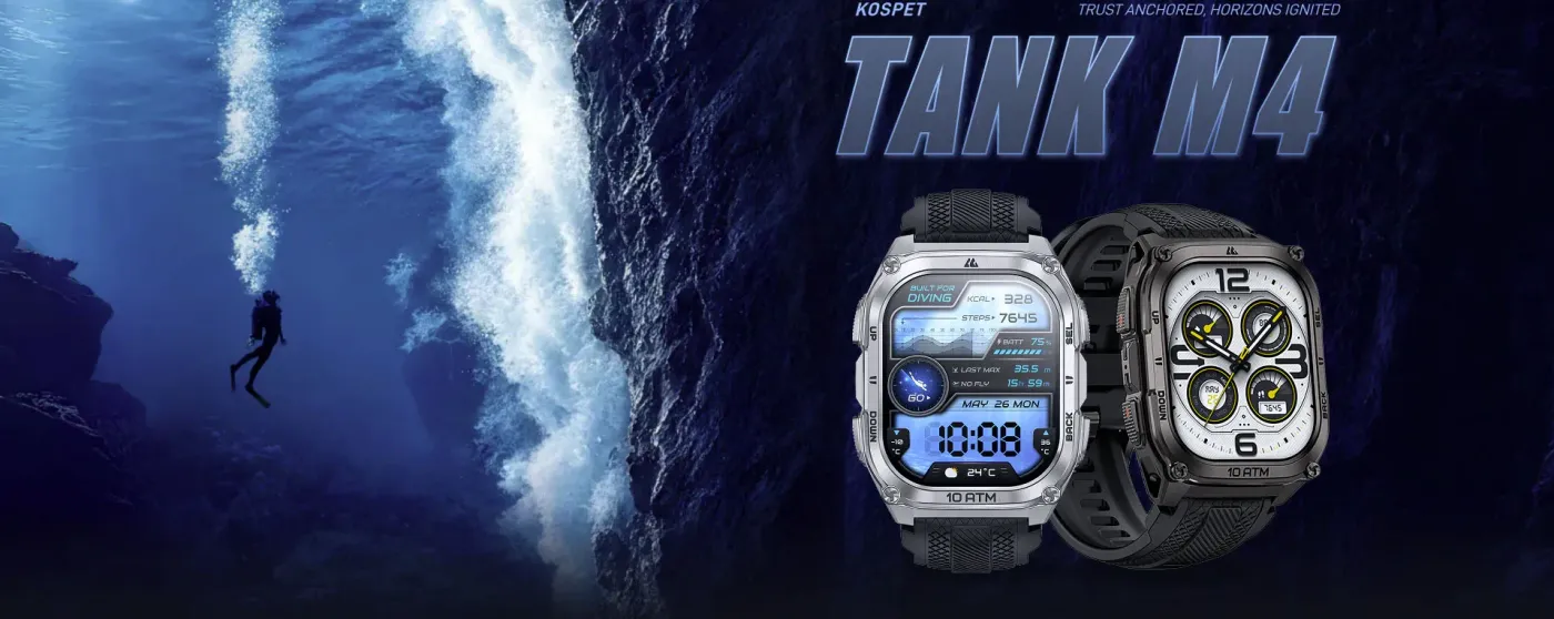Rugged KOSPET TANK M4 smartwatch built for extreme environmental conditions and durability