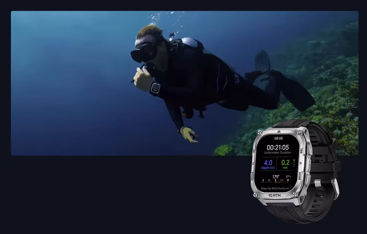 Scuba dive interface showing oxygen levels and safety decompression stops