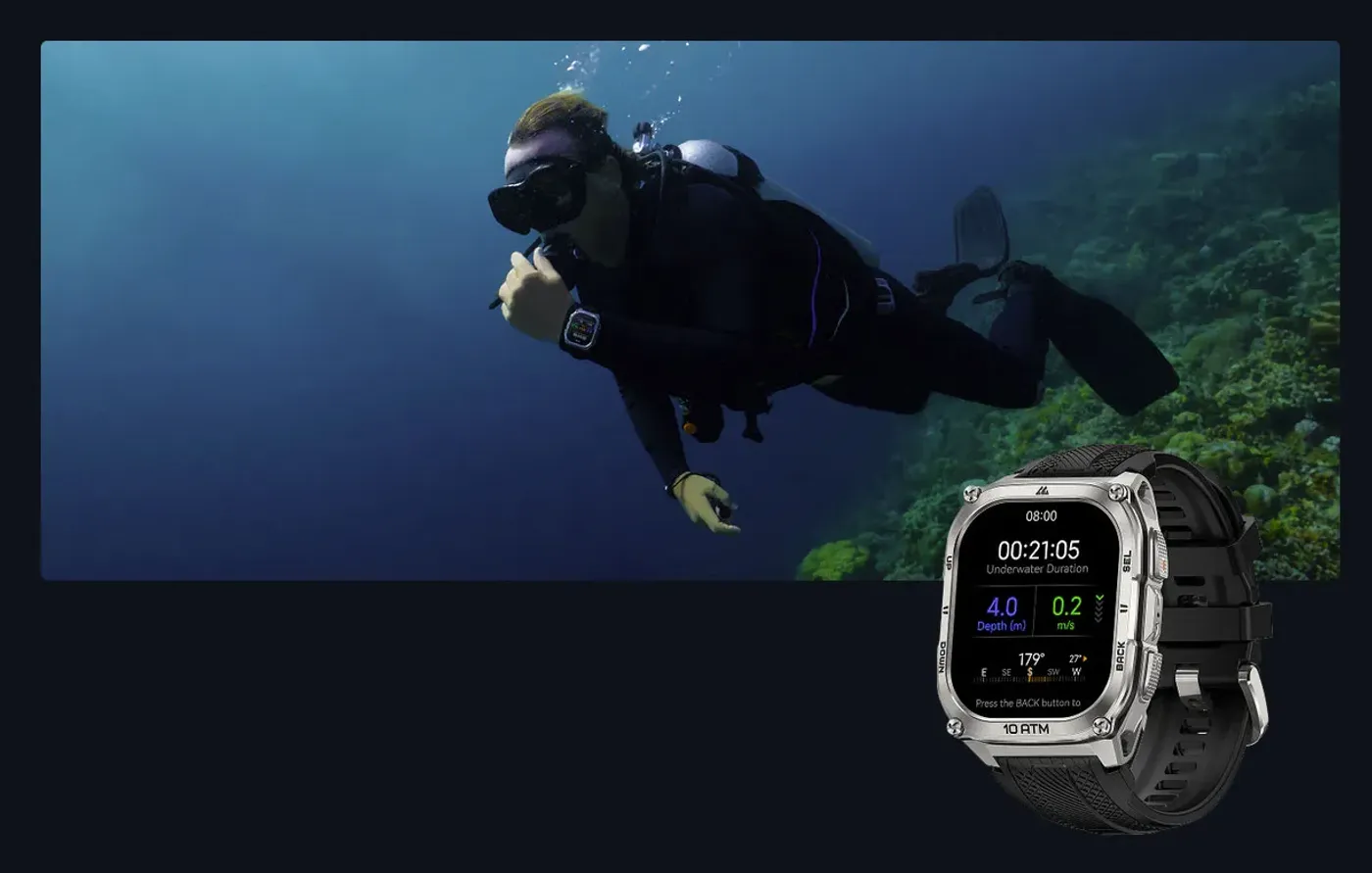 Scuba dive interface showing oxygen levels and safety decompression stops
