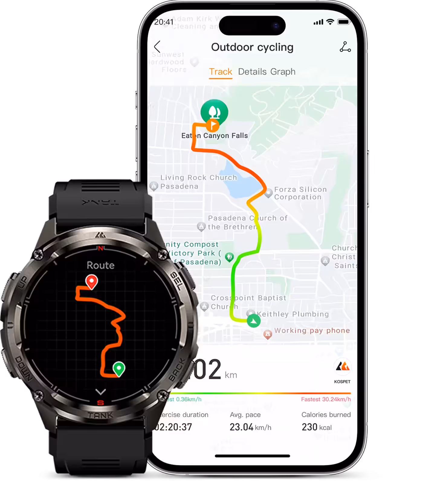 Smartwatch display showing detailed fitness and exercise metrics for outdoor activity