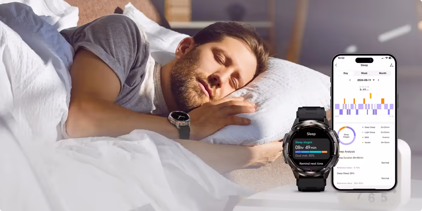 Smartwatch displaying detailed sleep cycle tracking and analysis
