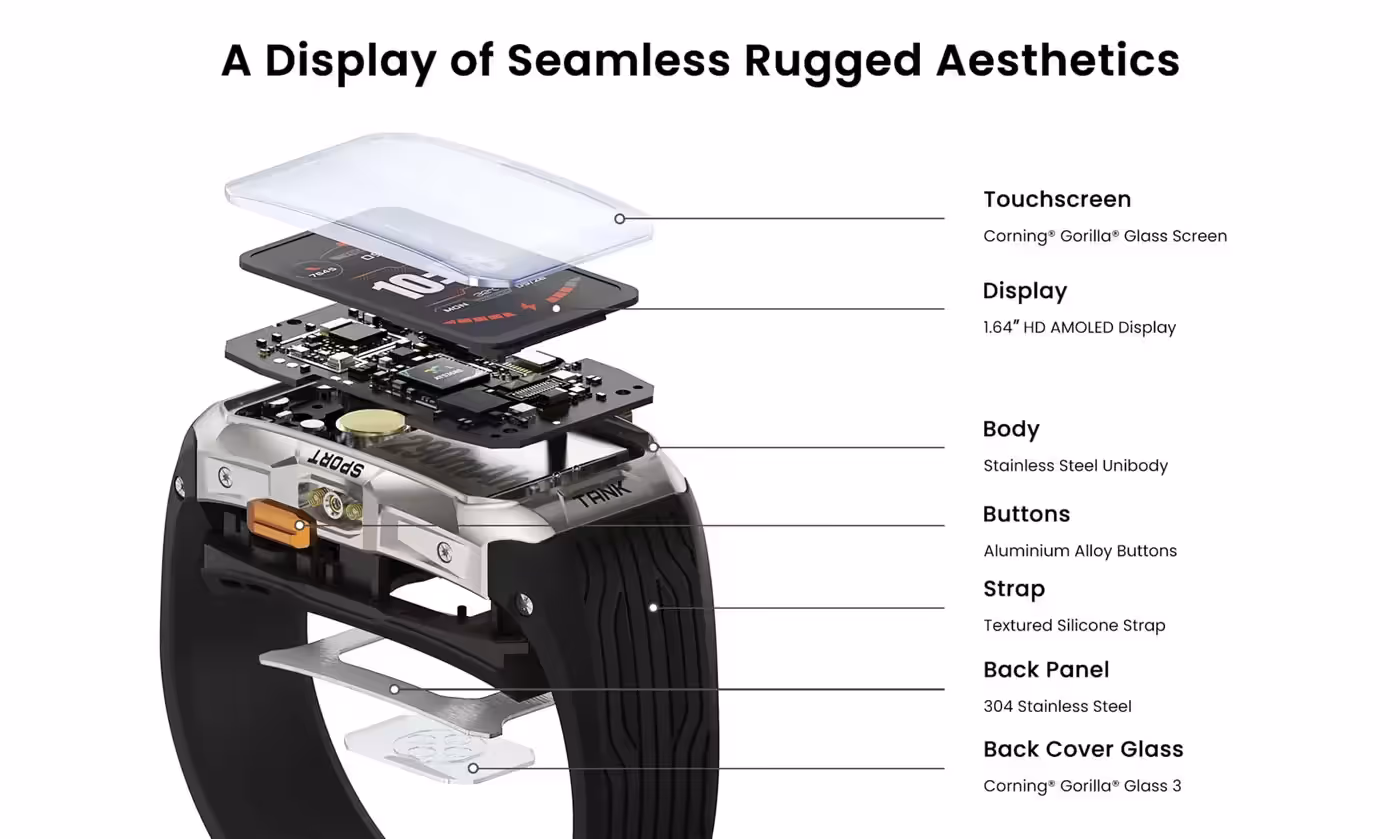 The compass display on the KOSPET Tank X2 Ultra smart watch