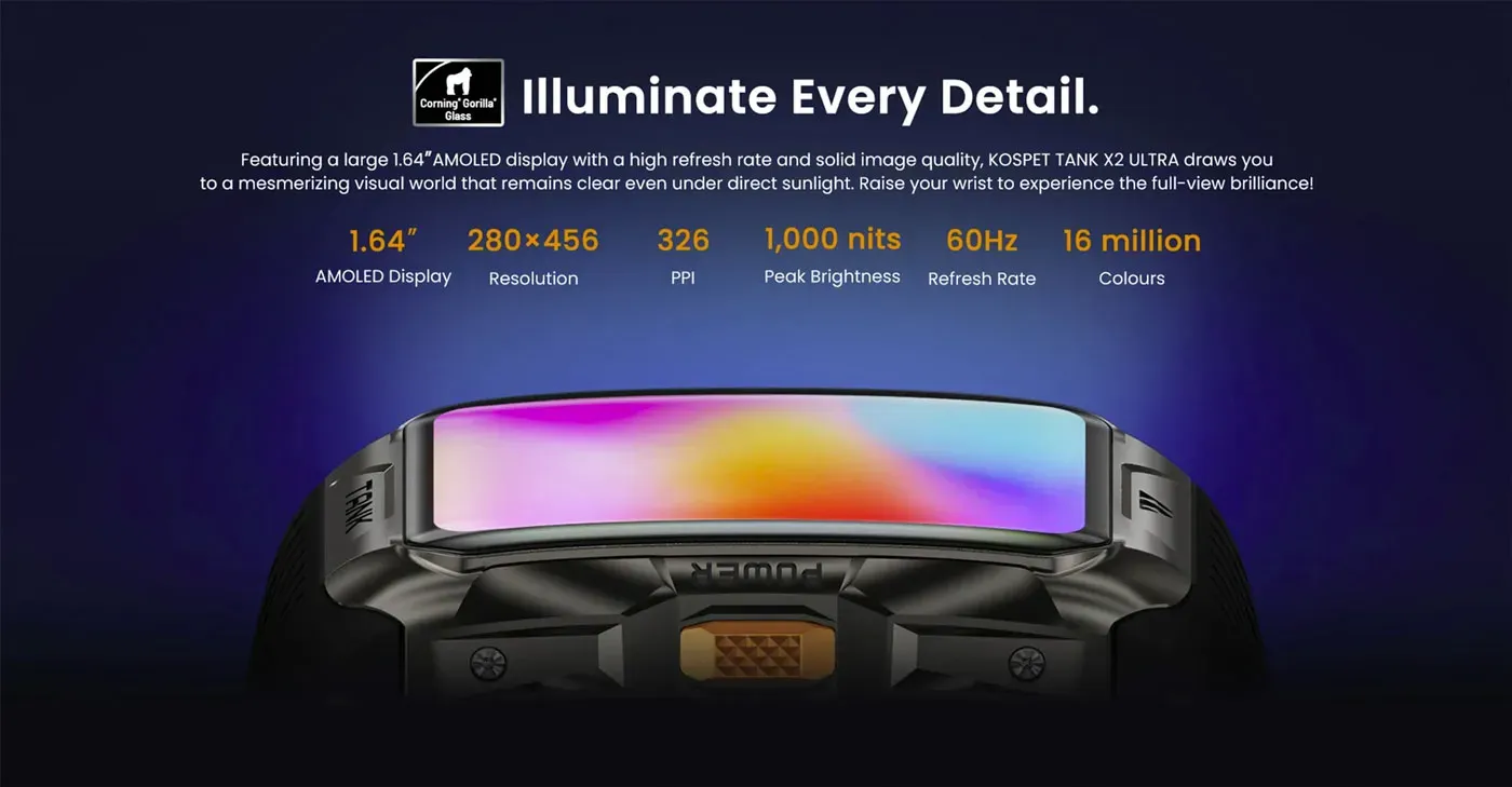 Water beading on the case of the Tank X2 Ultra smart watch